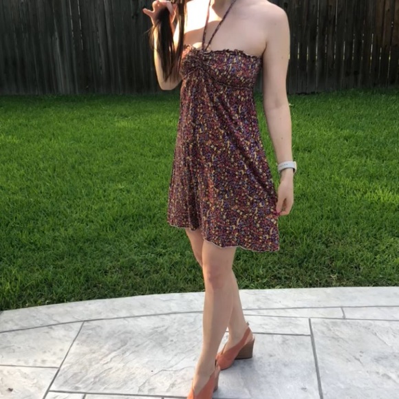 Free People Floral Halter Tie Neck Smocked Dress - Picture 2 of 6